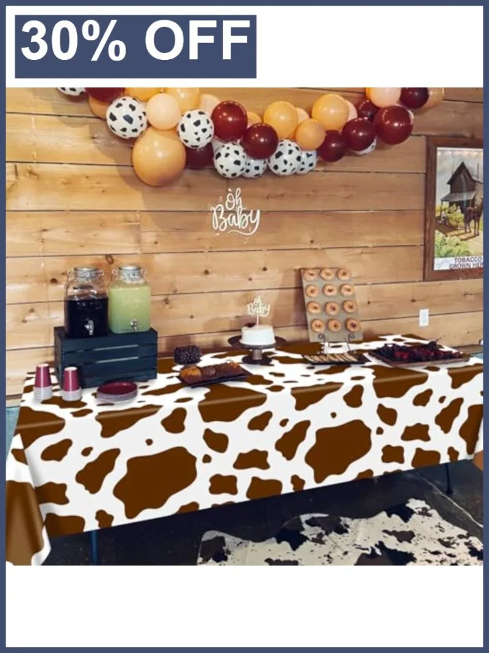4 Pack Cow Print Tablecloths 86x51 PE Waterproof Reusable Party Decor